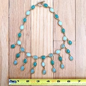 Anthropologie green stone 'bib' necklace golden metal, 16 inch